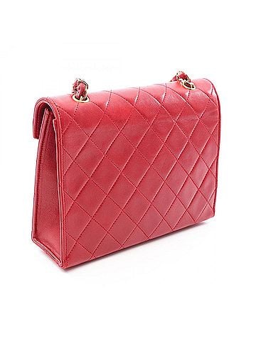 Chanel Chanel Matelassé Shoulder Bag/Handbag with Large Coco Mark, Lambskin Leather, Women's, Red (view 2)