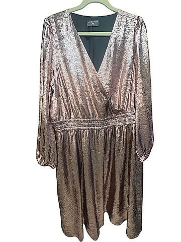Lane Bryant Rose Gold Metallic Long Sleeve Wrap Dress Casual Dress (view 1)