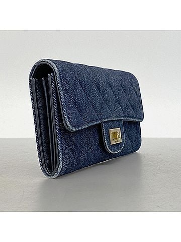 Chanel Chanel Long Wallet 2.55 Matelassé Denim Navy Women's (view 2)