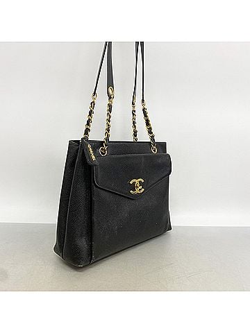 Chanel Chanel Tote Bag/Chain Tote, Caviar Leather, Black, Women's (view 2)