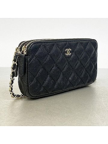 Chanel Chanel Matelassé Chain Shoulder Bag, Caviar Leather, Black/Champagne, Women's (view 2)