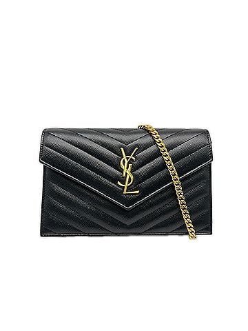 Yves Saint Laurent Yves Saint Laurent SAINT LAURENT PARIS Cassandra Envelope Chain Wallet 742920 (Grain de Poudre Leather) Shoulder Bag, Black, Women's (view 1)