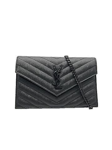 Yves Saint Laurent Yves Saint Laurent SAINT LAURENT PARIS Cassandra Envelope Chain Wallet 393953 (Grain de Poudre Leather) - Shoulder Bag, Black, Women's (view 1)