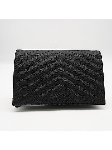 Yves Saint Laurent Yves Saint Laurent SAINT LAURENT PARIS Cassandra Envelope Chain Wallet 393953 (Grain de Poudre Leather) - Shoulder Bag, Black, Women's (view 2)
