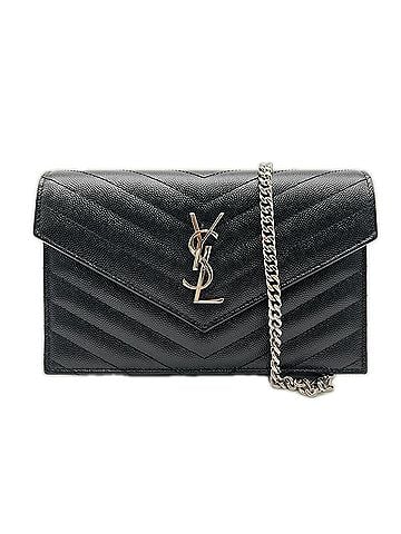 Yves Saint Laurent Yves Saint Laurent SAINT LAURENT PARIS Cassandra Envelope Chain Wallet 742920 (Grain de Poudre Leather) Shoulder Bag, Black, Women's (view 1)