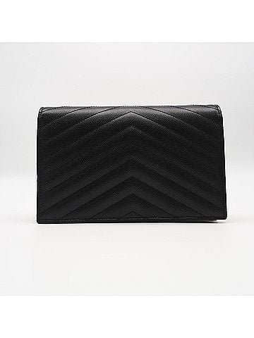 Yves Saint Laurent Yves Saint Laurent SAINT LAURENT PARIS Cassandra Envelope Chain Wallet 742920 (Grain de Poudre Leather) Shoulder Bag, Black, Women's (view 2)