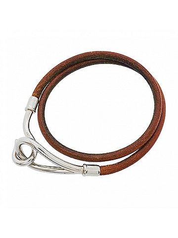 Hermès Hermes Jumbo Hook Bracelet, Metal and Leather, Silver Brown, Women's (view 1)