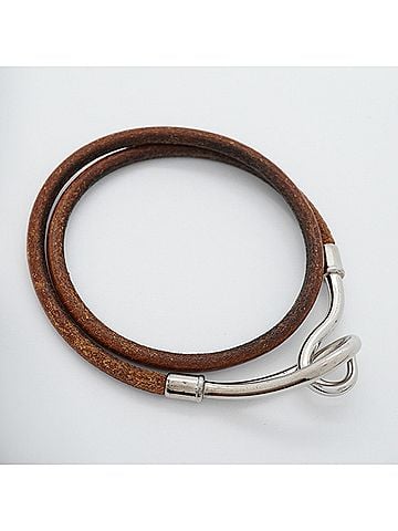 Hermès Hermes Jumbo Hook Bracelet, Metal and Leather, Silver Brown, Women's (view 2)
