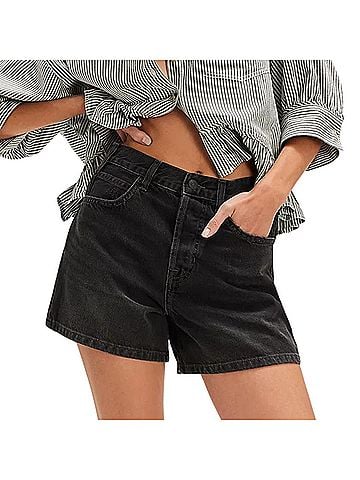 Free People Tippi Denim Short in Black Wash (view 2)