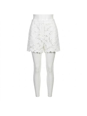 Self-Portrait 3d Cotton Lace Shorts in White (view 1)