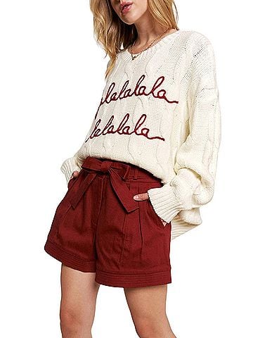 AndTheWhy Crazy About You Belted Shorts in Red (view 2)