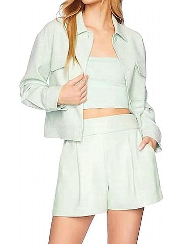 Susana Monaco Faux Leather Pleated Shorts in Mint Chip (view 2)