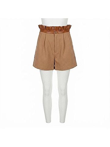 Emily McCarthy Ruffle High Waist Short in Tan Ponte (view 1)