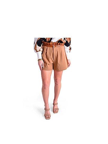 Emily McCarthy Ruffle High Waist Short in Tan Ponte (view 2)