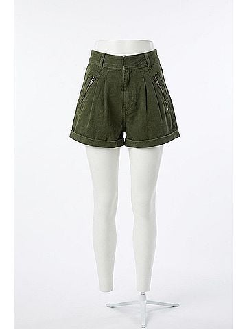The Kooples Stretch Linen Khaki Shorts in Army Green (view 1)