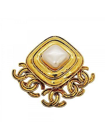 Chanel Chanel Brooch, Coco Mark, GP Plated, Faux Pearl, Gold, Women's (view 1)