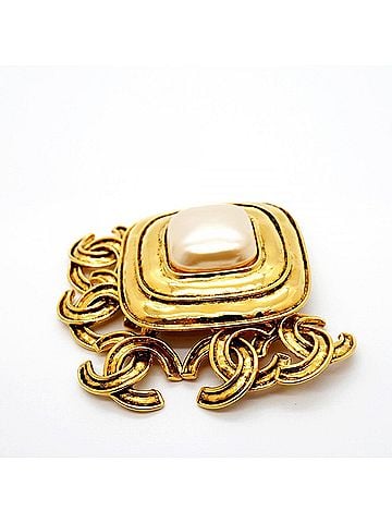Chanel Chanel Brooch, Coco Mark, GP Plated, Faux Pearl, Gold, Women's (view 2)