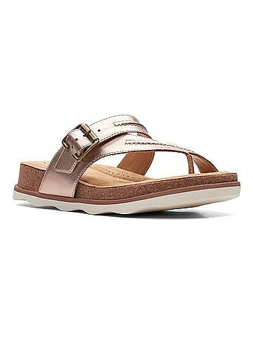 Clarks Women's Brynn Madi Flat Sandal in Rose Gold Leather (view 1)