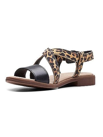 Clarks Women's Declan Spring Sandal in Black Leather/ Tan Leopard Combi (view 2)