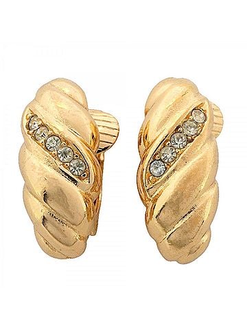 Christian Dior Christian Dior Earrings, GP Plated, Rhinestone, Gold, Women's (view 1)