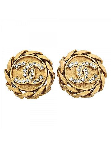 Chanel Chanel Earrings, Coco Mark, GP Plated, Rhinestone, Gold, Women's (view 1)
