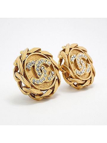 Chanel Chanel Earrings, Coco Mark, GP Plated, Rhinestone, Gold, Women's (view 2)