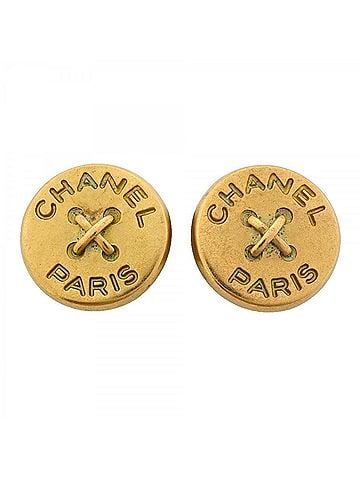 Chanel Chanel Earrings, Circle Button Motif, GP Plated Gold, Women's (view 1)