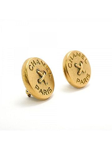 Chanel Chanel Earrings, Circle Button Motif, GP Plated Gold, Women's (view 2)