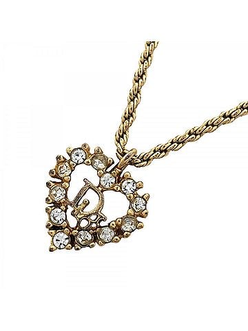 Christian Dior Christian Dior Necklace, Heart Motif, GP Plated, Rhinestone, Gold, Women's (view 1)