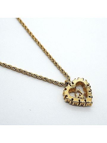 Christian Dior Christian Dior Necklace, Heart Motif, GP Plated, Rhinestone, Gold, Women's (view 2)