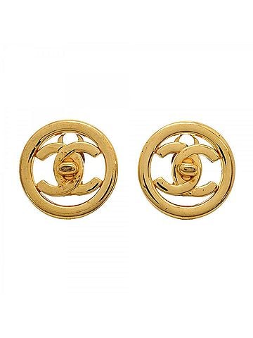 Chanel Chanel earrings, Coco Mark, turnlock, circle, GP plated, gold, women's. (view 1)