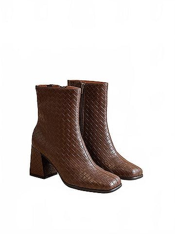 Oasis Society Women's Demi Woven Block Heel Ankle Boot in Coffee (view 2)