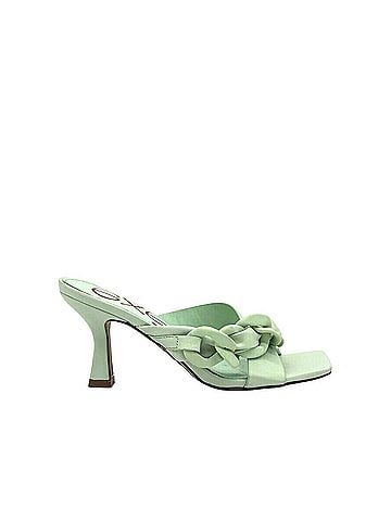 exe Women's Chain-Link Strap Heeled Slide Sandal in Green (view 1)