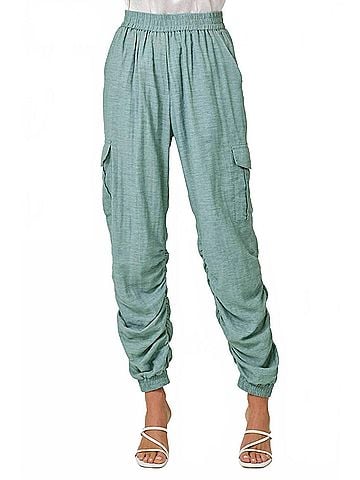 Mystree Side Shirring Detail Jogger Pants in Powder Blue (view 2)