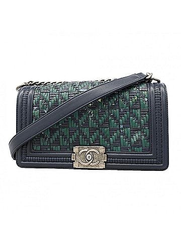 Chanel Chanel Boy Chain Shoulder Bag, Leather, Navy Green, Women's, P3171554 (view 1)