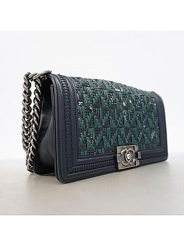 Chanel Chanel Boy Chain Shoulder Bag, Leather, Navy Green, Women's, P3171554 (view 2)