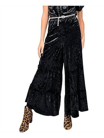 Ivy Jane Velvet Tiered Wide Leg Pant in Black (view 2)
