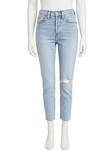 RE/DONE 90s High Rise Ankle Crop Jeans in Worn Light Blue (view 1)
