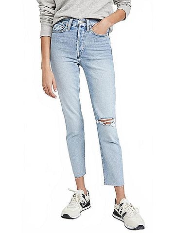 RE/DONE 90s High Rise Ankle Crop Jeans in Worn Light Blue (view 2)
