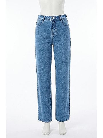 Le Lis High Waist Straight Leg Bow Detail Denim in Blue (view 1)