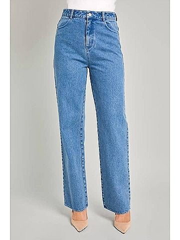 Le Lis High Waist Straight Leg Bow Detail Denim in Blue (view 2)