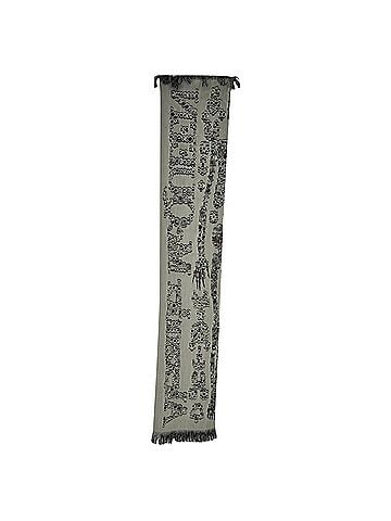 Alexander McQueen Alexander Mcqueen Printed Fringed Scarf in Grey Wool (view 1)