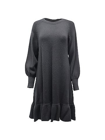 CO Co. Knitted Dress with Bishop Sleeves in Black Wool (view 1)