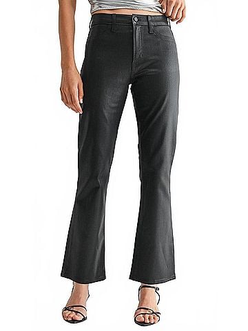 Just Black Mid Rise Coated Slim Cropped Bootcut Jeans in Black (view 2)