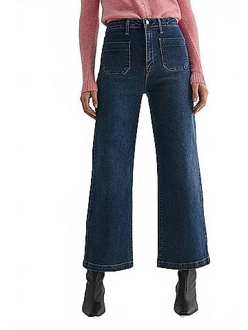 Just Black Julianna Patch Pocket Wide Leg Jeans in Dark Denim (view 2)
