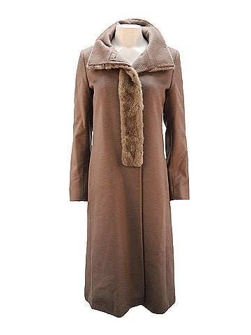 maxmara Max Mara Long Jacket with Faux Fur Collar in Brown Alpaca Fibre (view 1)