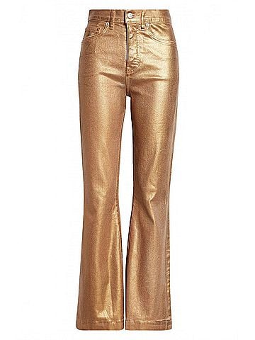 Veronica Beard Carson Metallic Cropped Flare Jeans in Antique Brass (view 1)