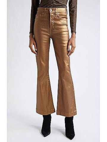 Veronica Beard Carson Metallic Cropped Flare Jeans in Antique Brass (view 2)