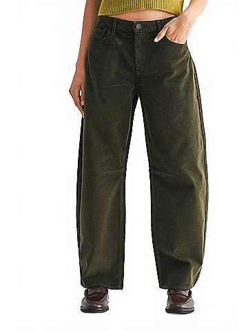 Just Black Corduroy Barrel Jeans in Olive (view 2)