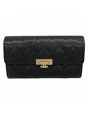 Chanel Chanel Matelassé Long Wallet, Caviar Leather, Black, Women's, P3127080 (view 1)